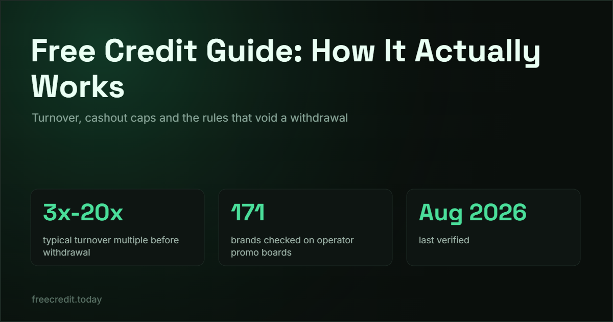 Free Credit Guide: How It Actually Works — 171 Malaysian free credit brands checked on operator promo boards, August 2026